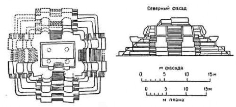 Вашактун храм E-VII sub, около I в. н. э., план, фасад